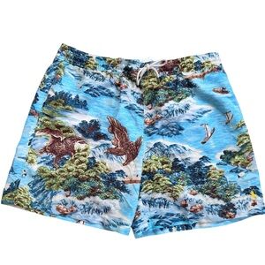 Polo Ralph Lauren Swim Shorts Mens XL Eagle Oriental Print Mesh Lined Beach READ